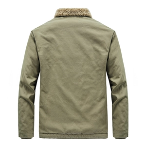 Veste d'hiver en coton lourd pour homme avec col sherpa en vert olive, vue de dos