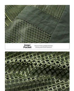 Detail of olive green tactical vest showing breathable mesh lining and inner pocket