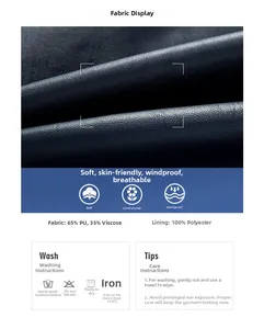 Dettaglio del tessuto in pelle PU blu scuro con 65% PU e 35% viscosa e specifiche