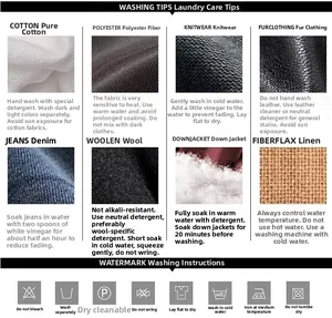 Detailed fabric care guide with washing symbols for cotton fleece and outdoor vests