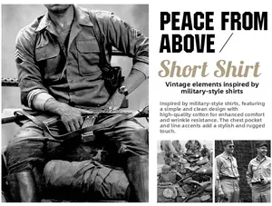 Detail of vintage cotton short sleeve military shirt with dual pockets and epaulettes