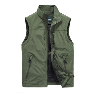 Gilet en Polaire d'Extérieur pour Hommes Coupe-vent Col Montant Multi-Poches Veste Thermique Décontractée pour Pêche Randonnée