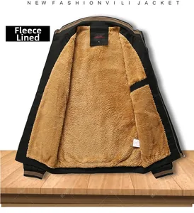 Detail showing the thick fleece lining and striped collar of a black winter jacket