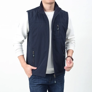 Men Outdoor Fleece Lined Vest Stand Collar Multi Pockets Double Sided Wear Windproof Warm Waistcoat Men Casual Travel