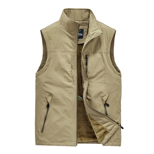 Gilet d'extérieur kaki pour homme avec doublure polaire et poches pour pêche et photo
