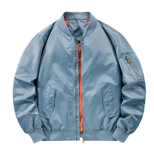 Classic MA1 bomber jacket in grey blue with orange lining and utility sleeve pocket