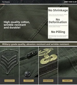 Detailed view of U.S. Army style cotton flight jacket with durable fabric and embroidery