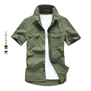 Men's 100% Cotton Short Sleeve Cargo Shirt Multi Pocket Casual Outdoor Military Style Button Down Shirt Top For Summer