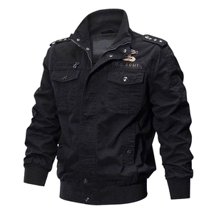 Detail of military tactical jacket with U.S. Army embroidery and star epaulettes