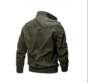 Back view of men's military jacket showing shoulder epaulets and ribbed knit cuffs
