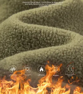 Macro detail of military green polar fleece fabric showing thermal lock and anti-pilling texture