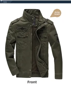 Detail of army green military jacket featuring tactical shoulder epaulets and chest patches