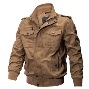 Men's military style tactical flight jacket in khaki with U.S. ARMY embroidery