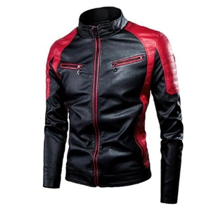 Herren Motorrad-Lederjacke im Retro-Stil in Rot und Schwarz mit gesteppten Details