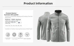 Détail du tissu en soie glacée respirante sur veste de protection solaire grise