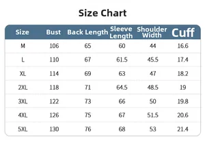 Guide des tailles détaillé pour veste de protection solaire homme du M au 5XL