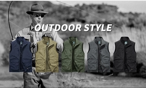 Multi-pocket tactical fishing vests shown in five colors with quick-dry outdoor fabric