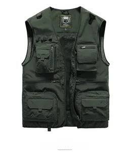 Detail showing breathable black mesh lining and inner sizing label of green fishing vest