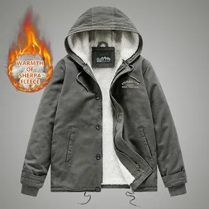 Veste à capuche grise pour homme avec doublure polaire chaude et style rétro workwear