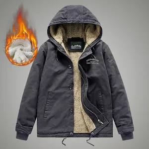 Parka d'hiver à capuche pour hommes avec doublure en laine d'agneau et style rétro