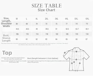 Tabla de tallas detallada para chaqueta de piloto de algodón de hombre de la talla M a 6XL