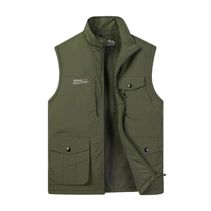 Men's Outdoor Tactical Fleece Lined Vest Multi Pockets Waterproof Windproof Stand Collar Winter Warm Cargo Waistcoat For Men