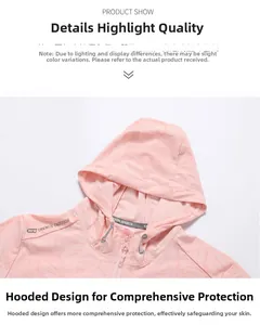 Giacca rosa con cappuccio per protezione solare con motivo a foglie e logo stampato