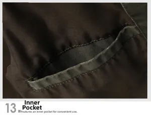 Close-up of the functional inner pocket and fine stitching on a dark tactical jacket