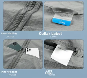 Détails de la veste solaire pour hommes montrant les coutures renforcées et grandes poches
