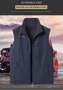 Vue détaillée du gilet d'extérieur réversible avec poches zippées et col montant
