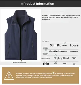 Détails du tissu de la veste réversible montrant les spécifications du nylon et polyester