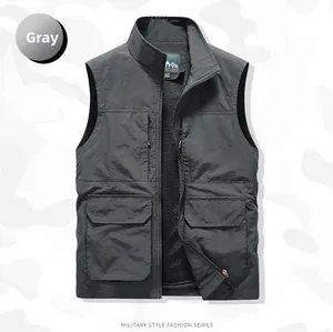 Detail of multi-pocket outdoor fishing vest with breathable mesh lining and cargo pockets