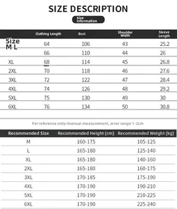 Guide des tailles pour gilet polaire réversible affichant les dimensions de M à 6XL
