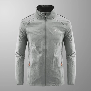 Veste de Protection Solaire Extérieure Été pour Hommes Séchage Rapide Respirant Soie Glacée Léger Col Montant Sportswear Coupe-vent
