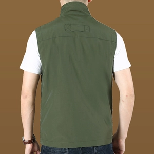 Men's quick-dry army green utility vest with standing collar and reinforced back strap
