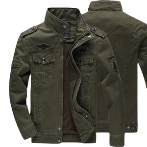 Men's military tactical jacket in olive green canvas with airborne embroidery patches