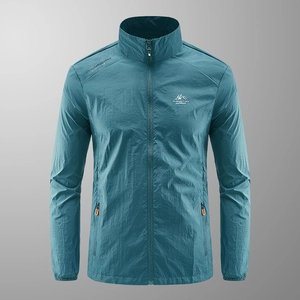Veste pare-soleil en soie glacée pour hommes avec col montant et logo de montagne