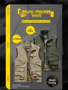 Detail view of the breathable mesh lining and multi-pocket design on the outdoor vest