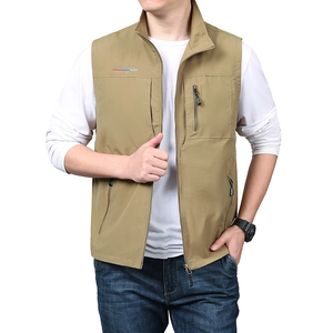 Men's Outdoor Cargo Vest Nylon Multi-pocket Stand Collar Zip Up Waistcoat For Fishing Hiking Casual Daily Wear Big And Tall