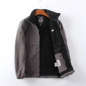 Detailed view of heavy fleece jacket lining with interior zipper pocket and Norway logo
