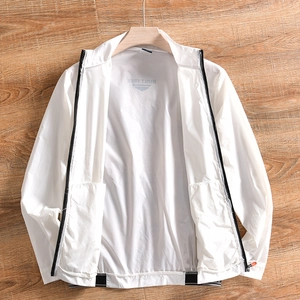 Veste de sport d'été blanche pour homme avec fermeture éclair noire et col montant