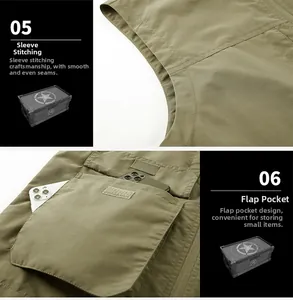 Detail view of durable armhole stitching and large flap pocket for outdoor fishing vest