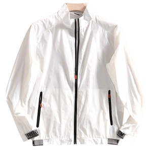 Veste d'été légère blanche pour hommes avec col montant et détail zip orange