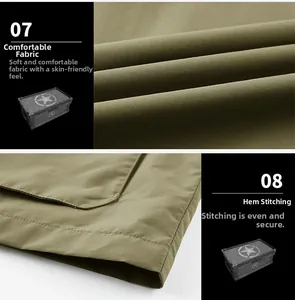 Detail of army green quick dry vest showing fabric texture and flat hem stitching quality