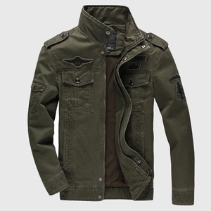 Chaqueta Cargo Militar para Hombre Moda Cuello Alto Algodón A Prueba de Viento Multibolsillos Aire Libre Casual Top Verde Militar Negro Caqui