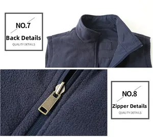 Détails de la veste en polaire bleu marine avec doublure de col et fermeture éclair en cuivre