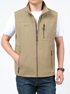 Gilet de pêche extérieur pour hommes en kaki, séchage rapide avec poches multiples