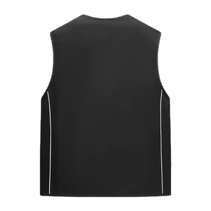 Men's black quick-dry mesh fishing vest with white side stripes and functional design