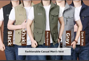 Men's outdoor multi-pocket fishing vest in five colors showing casual utility style