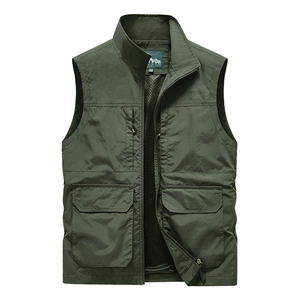Men's Multi-pocket Quick Dry Outdoor Fishing Vest Functional Utility Workwear Cargo Waistcoat Lightweight Breathable Polyester Casual Jacket